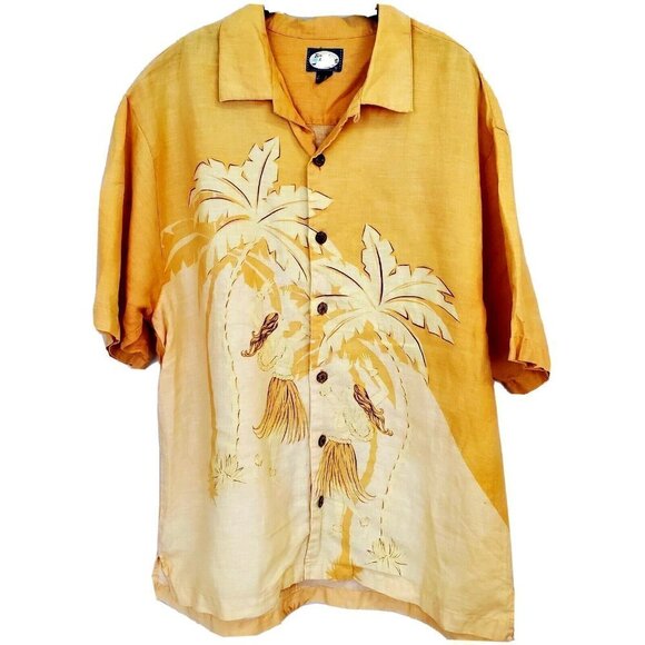 Tommy Bahama Mens Linen Button Down S/S shirt Hula Girls Palms Sz  M - Picture 1 of 5